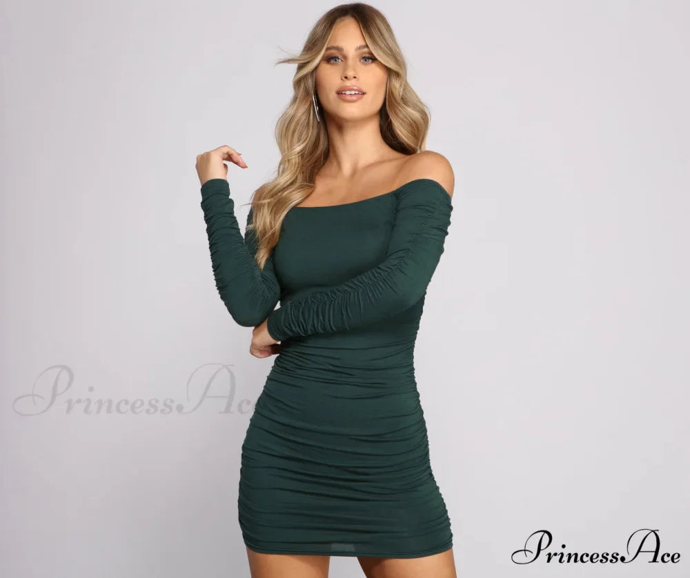Off the Shoulder Charming Long Sleeve Mini Dress