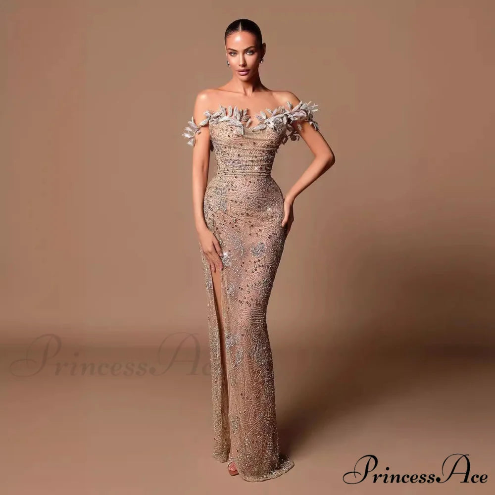 Off-the-shoulder Cutout Bandeau Full Length Prom Gown