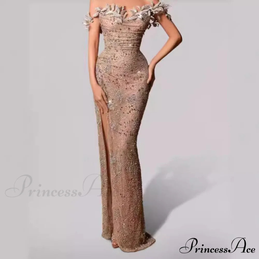 Off-the-shoulder Cutout Bandeau Full Length Prom Gown