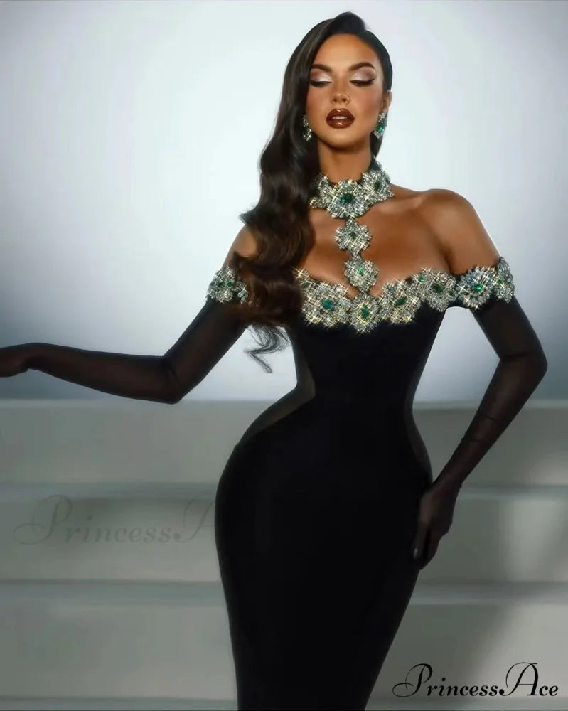 Off-The-Shoulder Halter Ankle-Length Party Dress