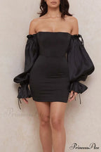 Off-the-Shoulder Mini Dress with Bell Sleeves