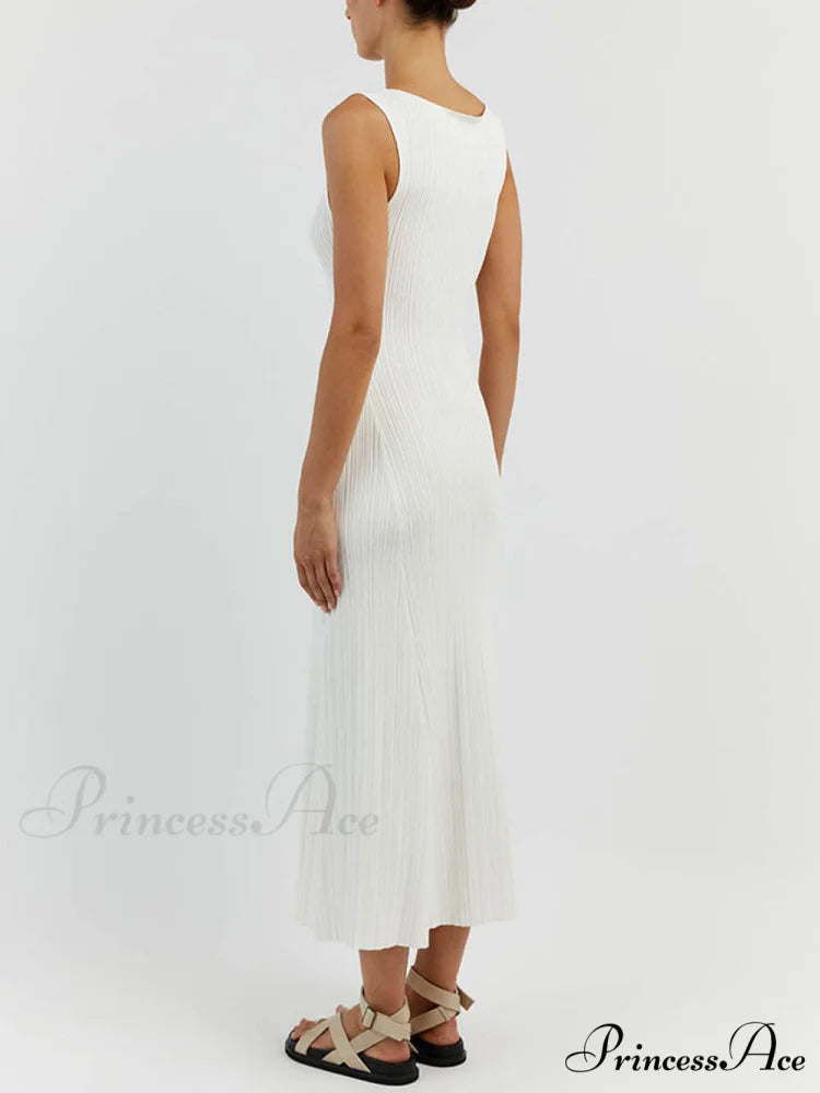 Off-White Sleeveless Stylish Midi Dress