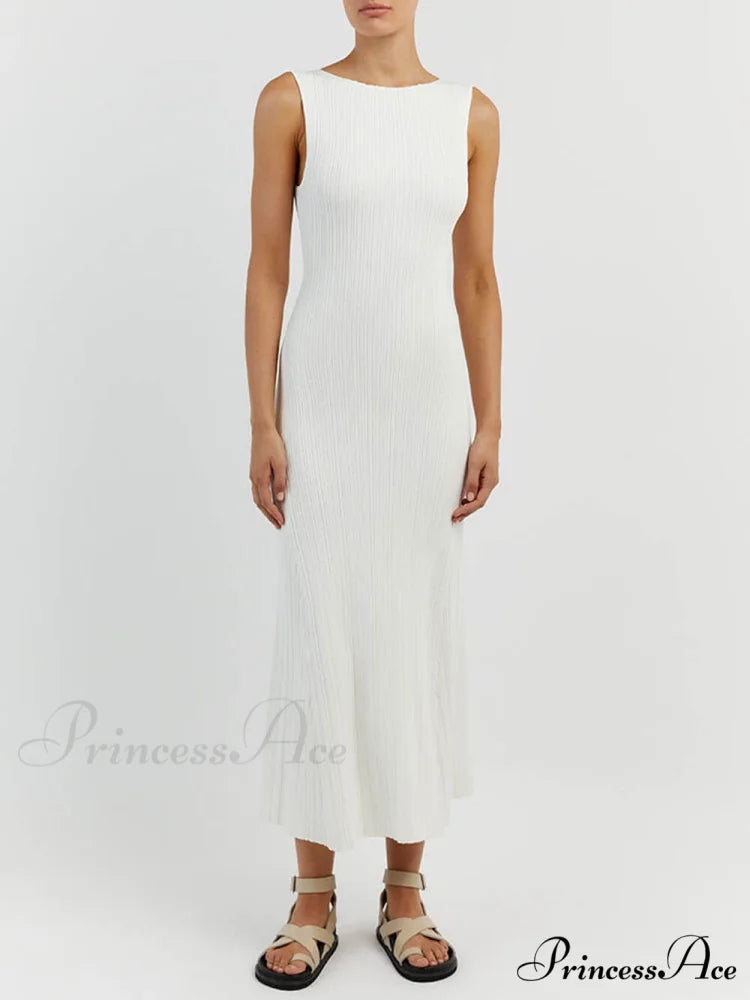 Off-White Sleeveless Stylish Midi Dress