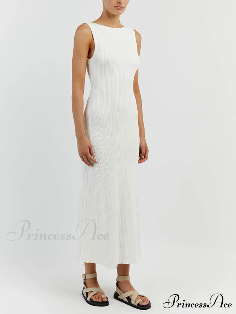 Off-White Sleeveless Stylish Midi Dress