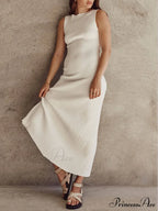 Off-White Sleeveless Stylish Midi Dress