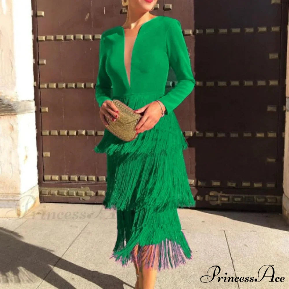 Office Ladies New Rose Red Fringe Sexy Dress