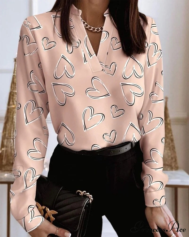Office Lady Chain Printed Pullover Blouse