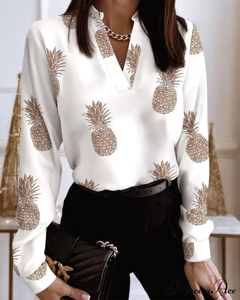 Office Lady Chain Printed Pullover Blouse
