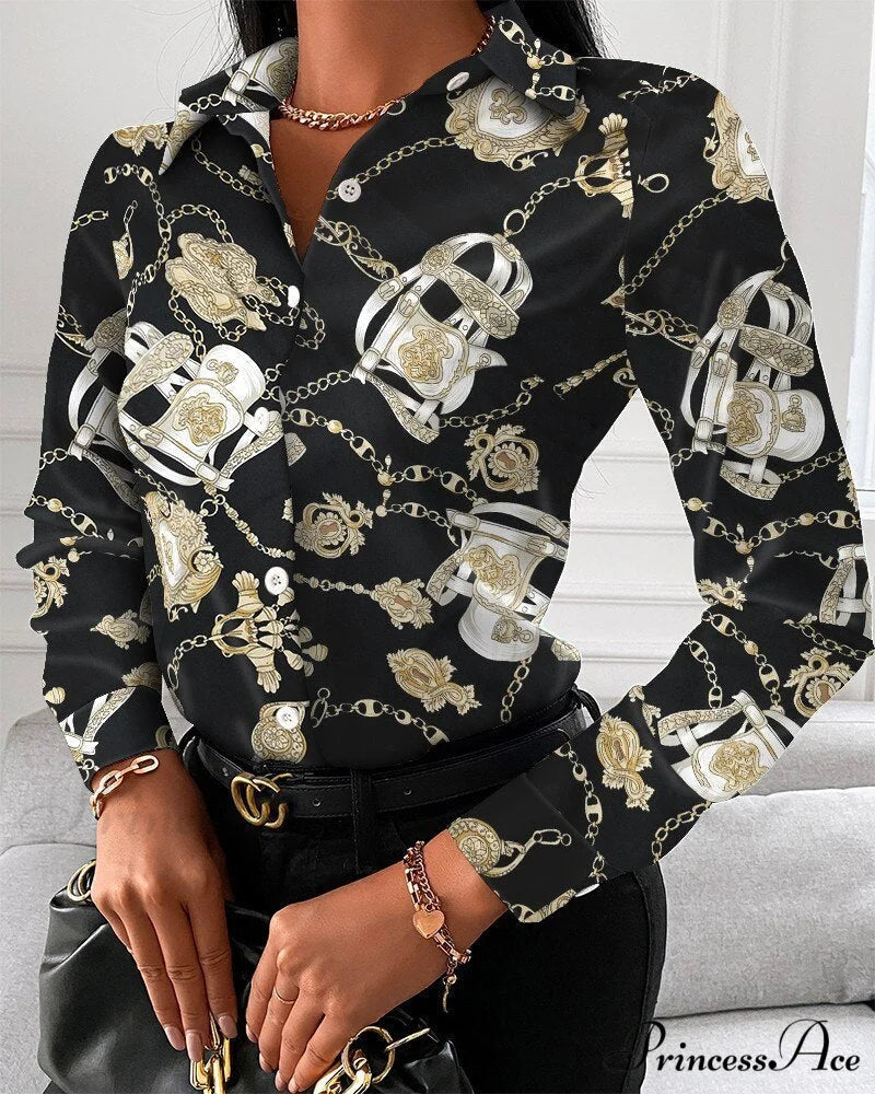 Office Lady Print Button Shirts