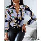 Office Lady Print Button Shirts