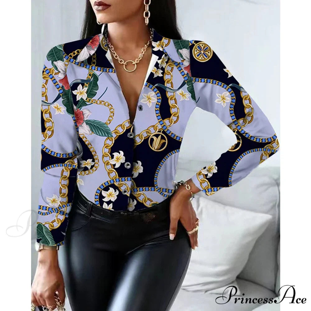 Office Lady Print Button Shirts