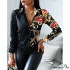 Office Lady Print Button Shirts