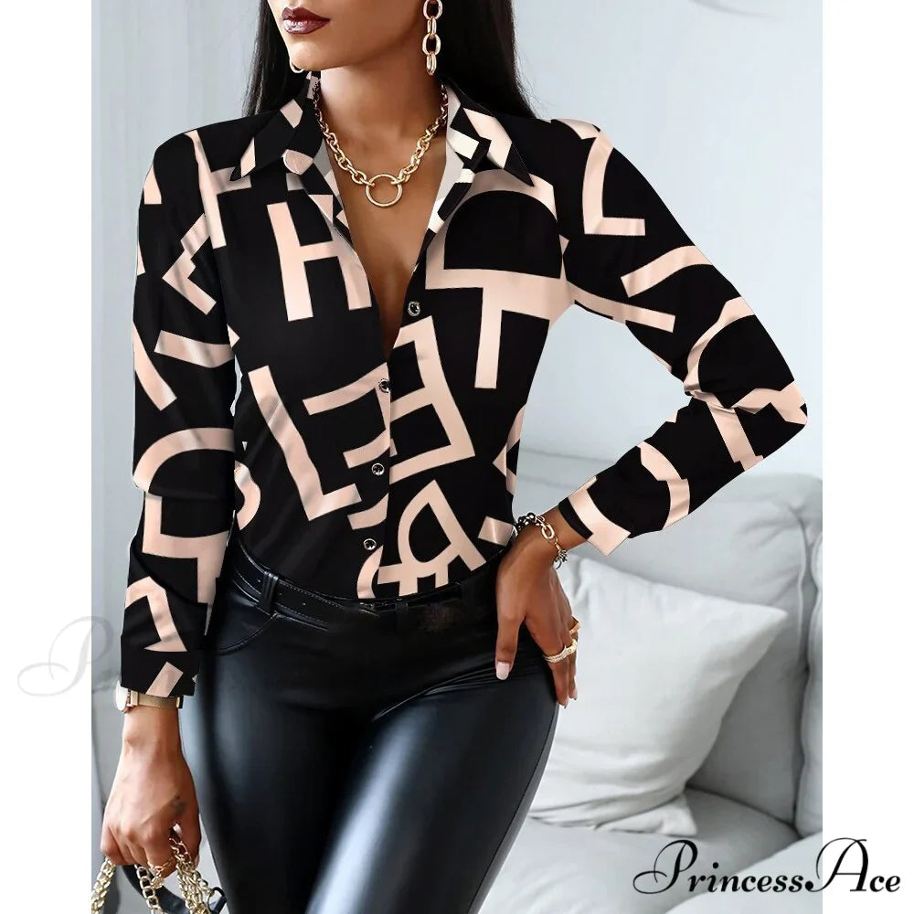 Office Lady Print Button Shirts