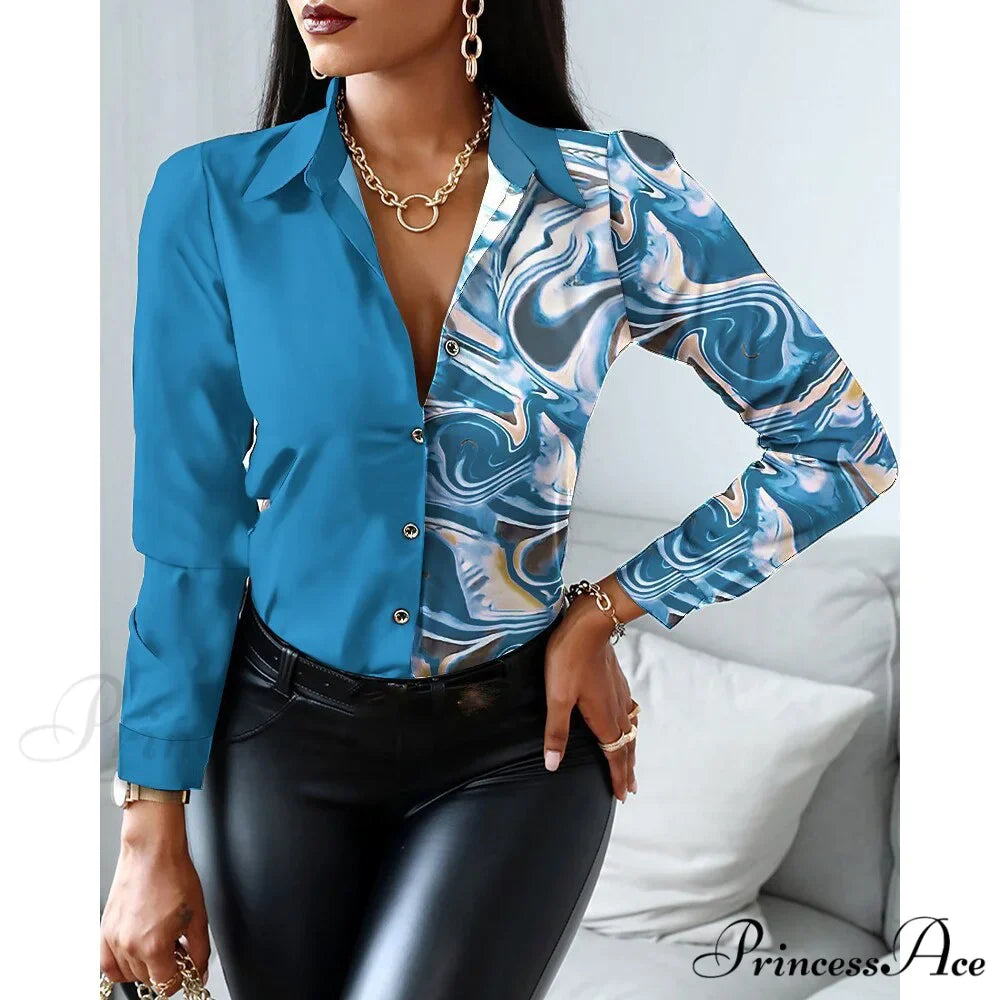 Office Lady Print Button Shirts