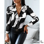 Office Lady Print Button Shirts