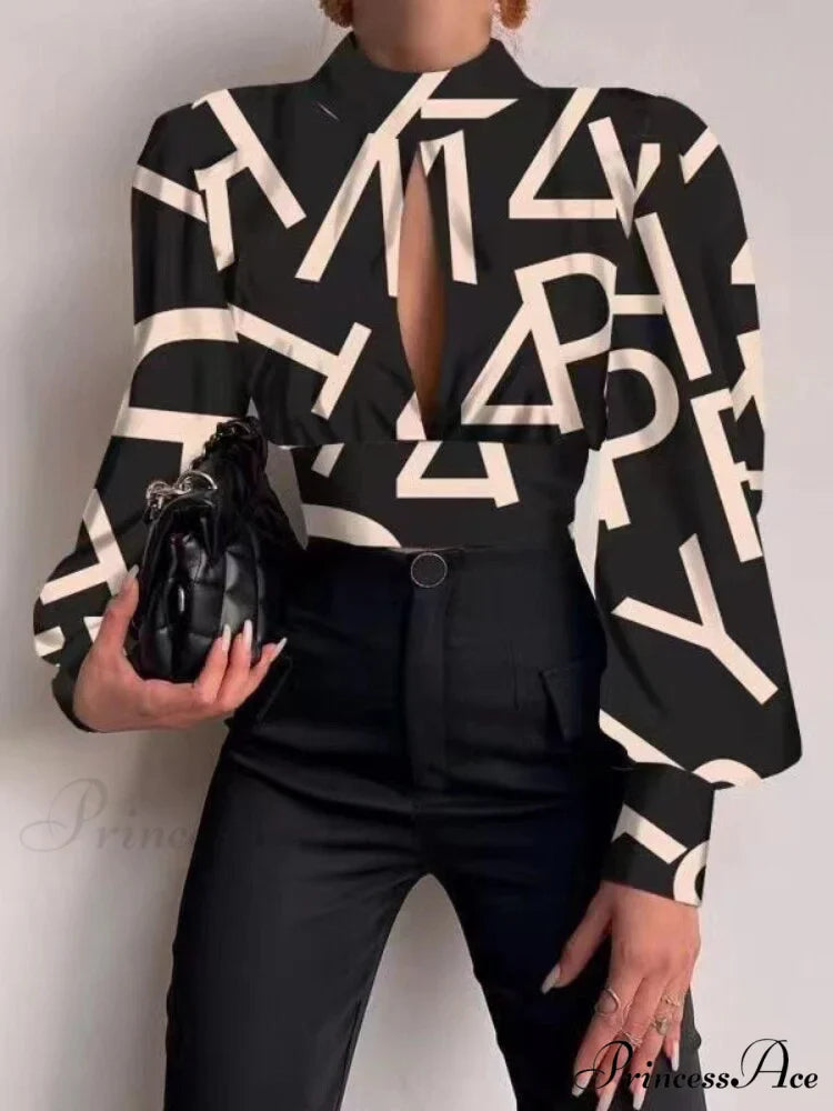 Office LadySlim Stand Collar Long Sleeve Blouse