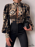 Office LadySlim Stand Collar Long Sleeve Blouse