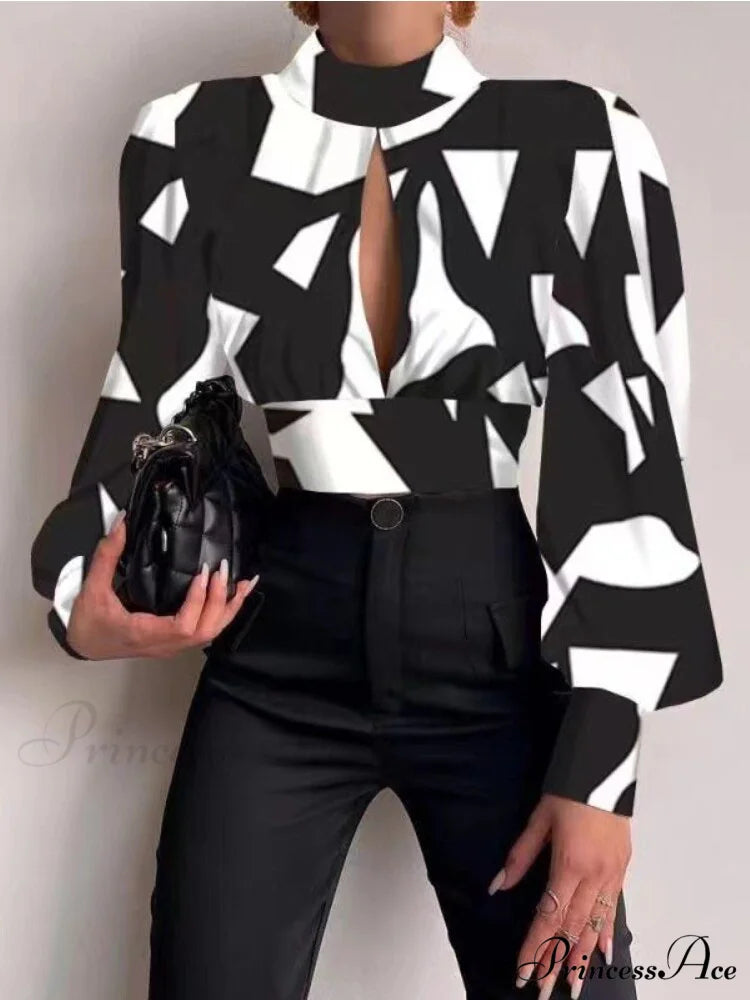 Office LadySlim Stand Collar Long Sleeve Blouse