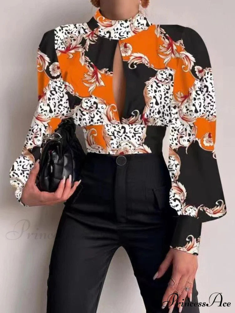 Office LadySlim Stand Collar Long Sleeve Blouse