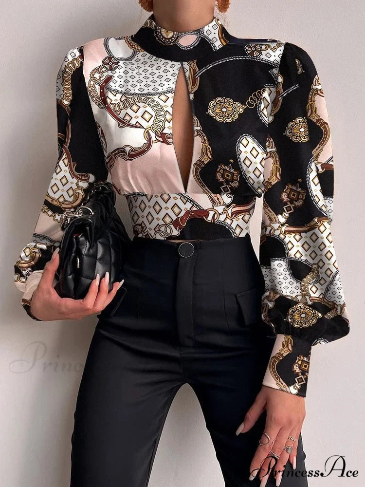 Office LadySlim Stand Collar Long Sleeve Blouse