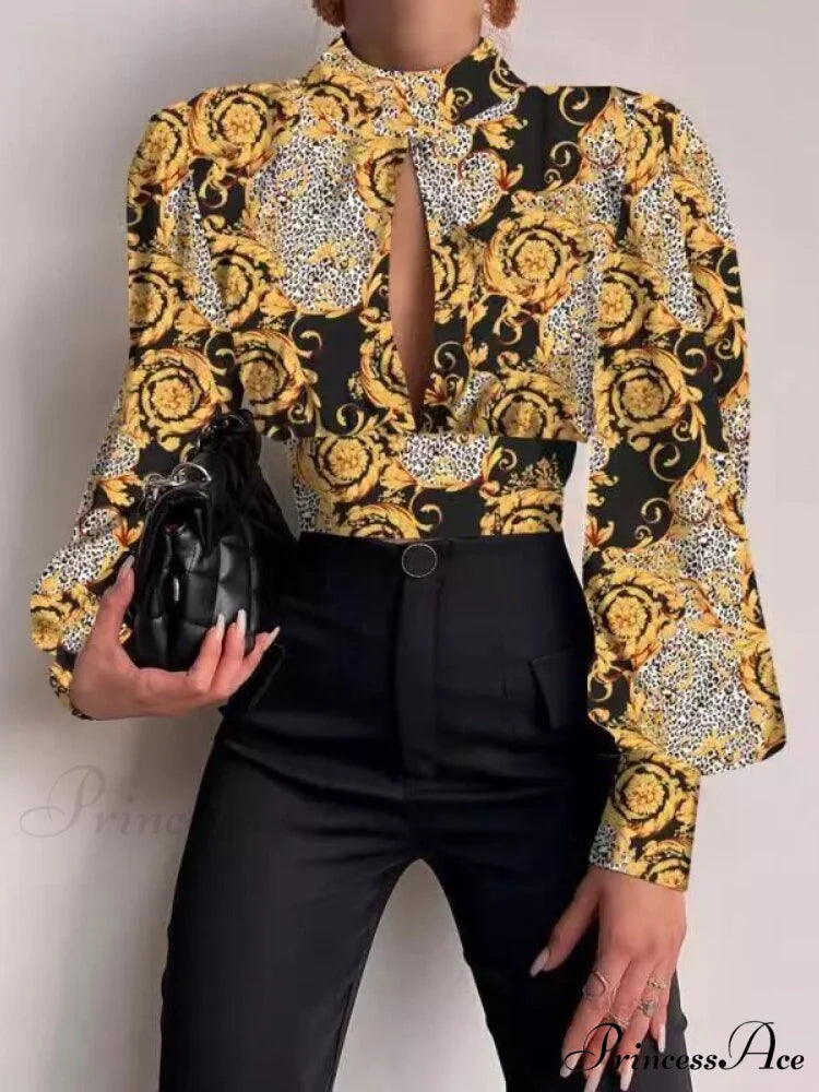 Office LadySlim Stand Collar Long Sleeve Blouse