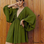 Office Low Cut Pleated Mini Dress