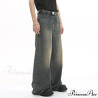 Old Male Pants Summer Blue Washed Denim Casual Menwear Wide Leg Trousers 2024 New Fashion Jeans