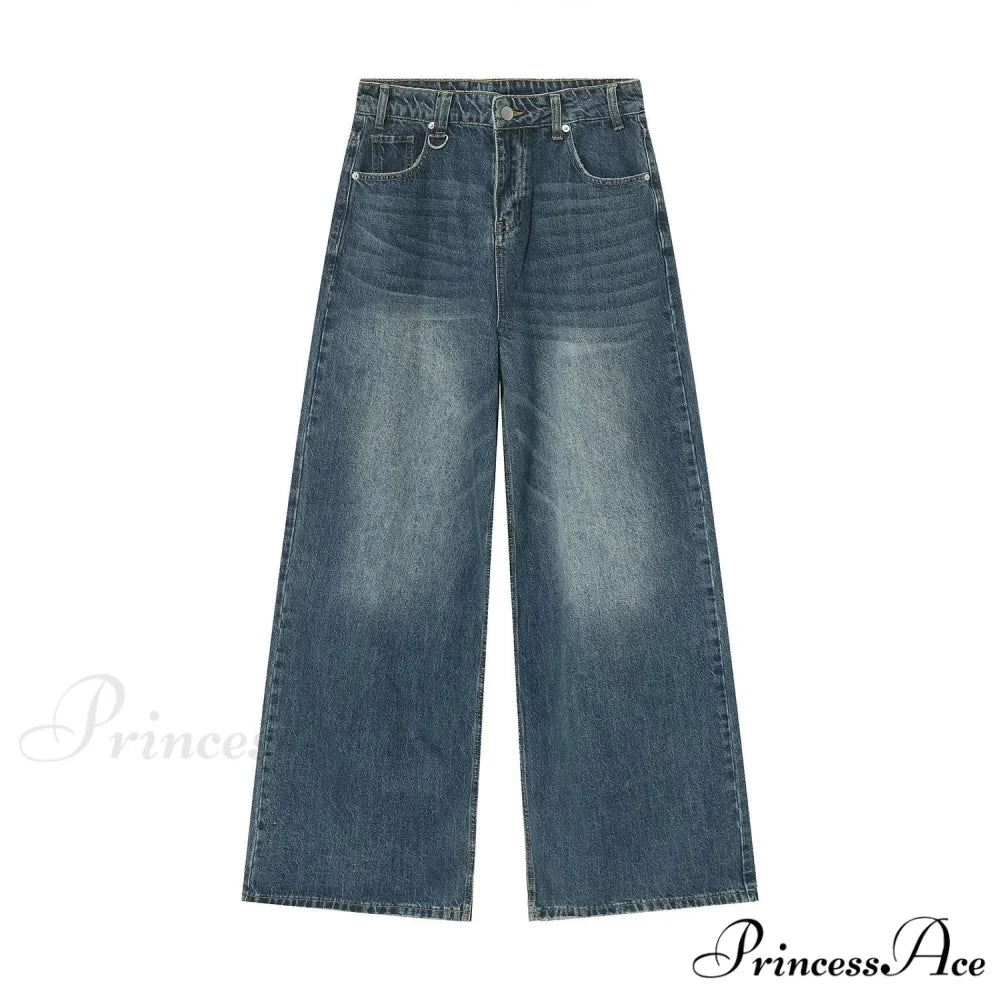 Old Male Pants Summer Blue Washed Denim Casual Menwear Wide Leg Trousers 2024 New Fashion Jeans