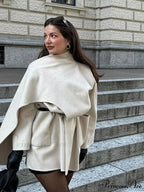 One Buckle Woolen Asymmetrical Coat