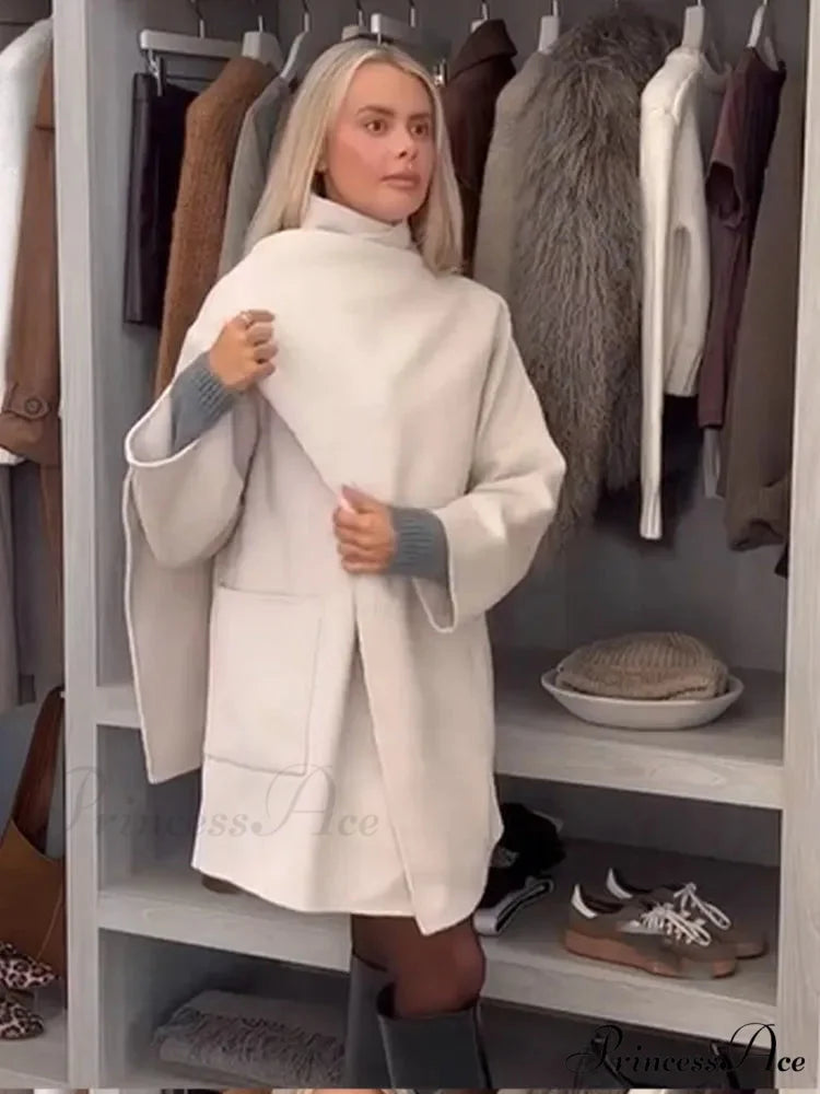 One Buckle Woolen Asymmetrical Coat