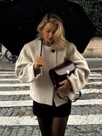 One-Button Woolen O-neck Coat