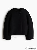 One-Button Woolen O-neck Coat