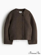 One-Button Woolen O-neck Coat