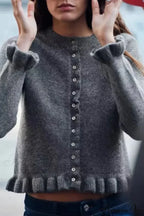 One Buttoned Frilled Circular Neck Cardigan