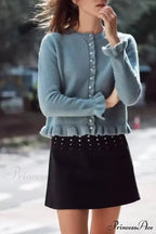 One Buttoned Frilled Circular Neck Cardigan