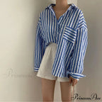 One-Buttoned Striped Lapel Collar Top