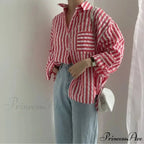 One-Buttoned Striped Lapel Collar Top