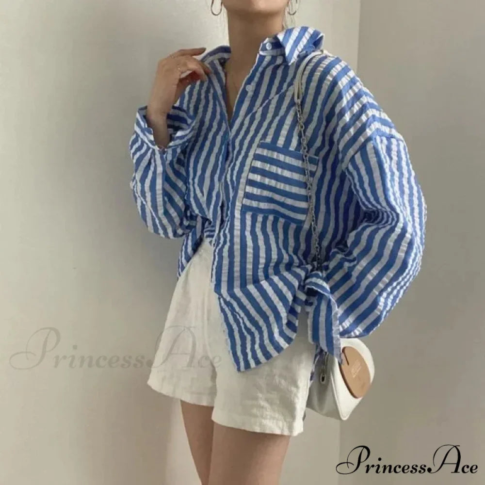 One-Buttoned Striped Lapel Collar Top