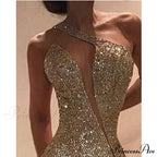 One Shoulder Cut Out Slit Bodycon Sequin Dress