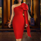 One Shoulder Elegant Bodycon Midi Dress