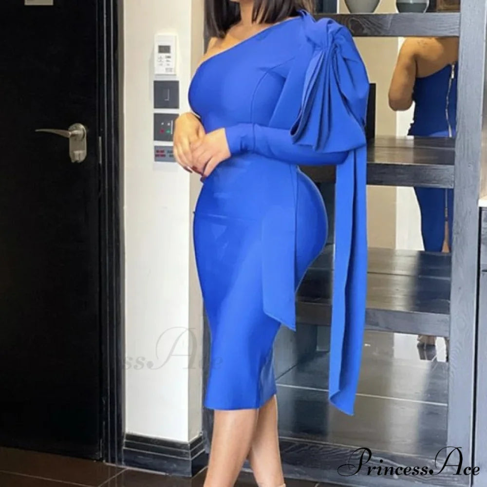 One Shoulder Elegant Bodycon Midi Dress