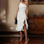 One Shoulder Fashion Party Ruffles Hem Dresses