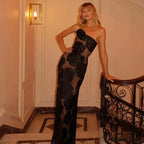 One Shoulder Mesh Bodycon Party Dress