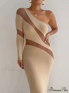 One Shoulder Mesh Maxi Dress