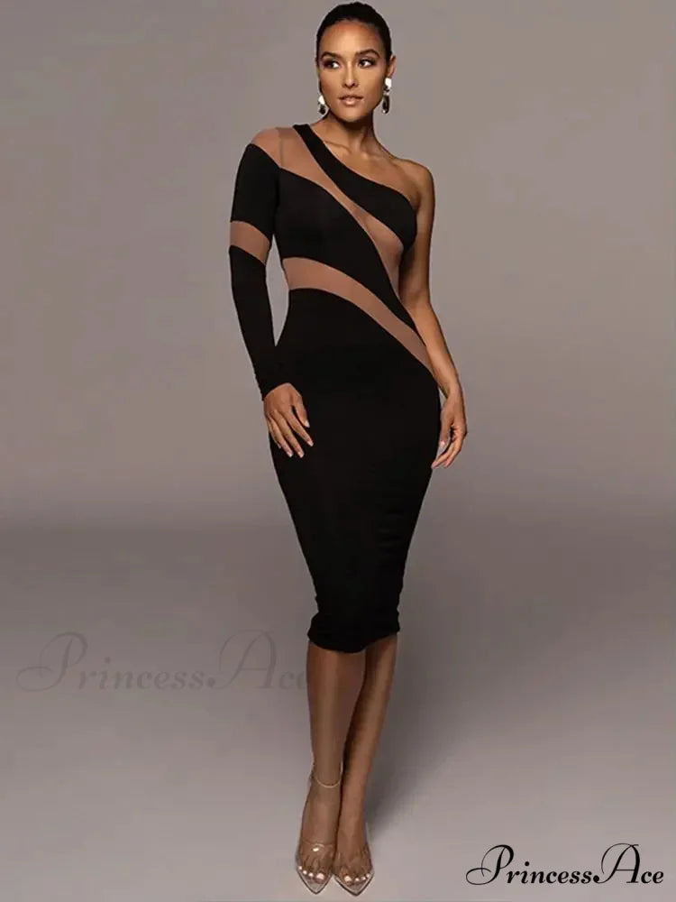 One Shoulder Mesh Maxi Dress