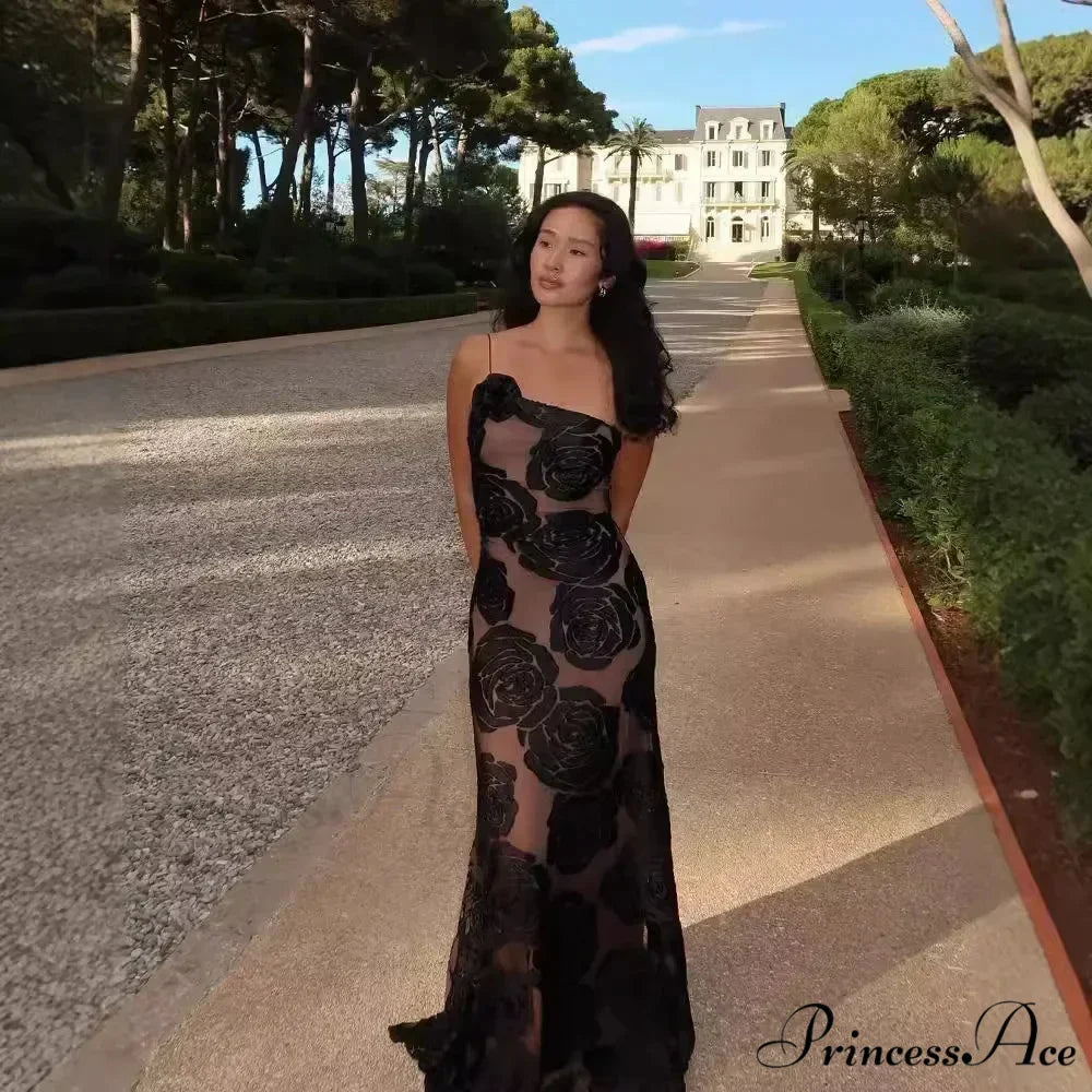 One Shoulder Mesh Maxi Party Dress