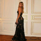 One Shoulder Mesh Maxi Party Dress