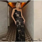 One Shoulder Mesh Maxi Party Dress