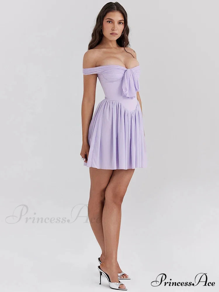 One-Shoulder Net Pleated Mini Dress