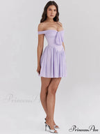 One-Shoulder Net Pleated Mini Dress
